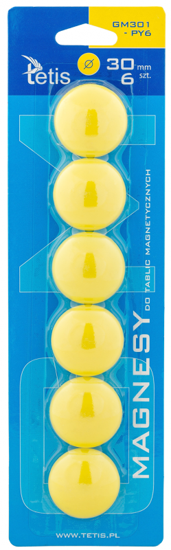 Magnesy do tablic Tetis żółte gładkie 30mm/6