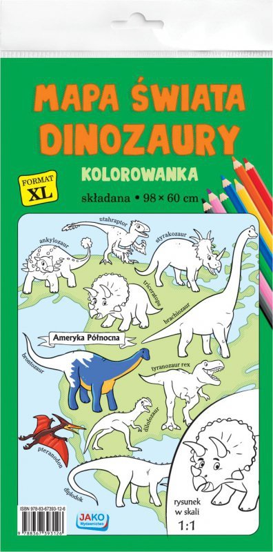 Kolorowanka XL Mapa świata Dinozaury - kolor