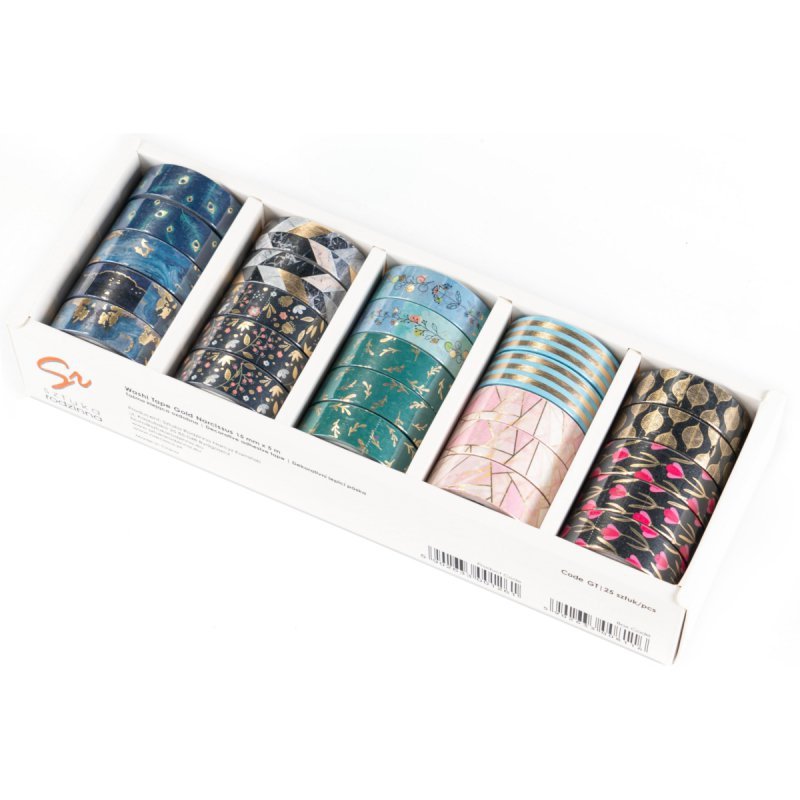 Washi tape Gold Narcissus SET 2 display mix 25 sztuk