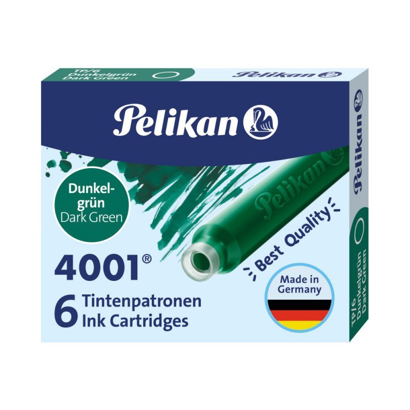 Naboje do piór krótkie ciemno zielone Pelikan 6 szt.