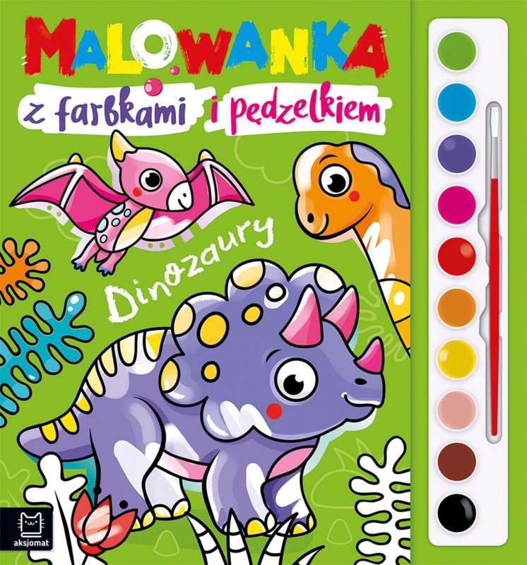Dinozaury. Malowanka z farbkami i pędzelkiem