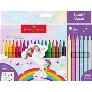 Flamastry Zamek edycja Jednorożec Faber-Castell 18 kolorów + 6 kolorów pastelowych + naklejki