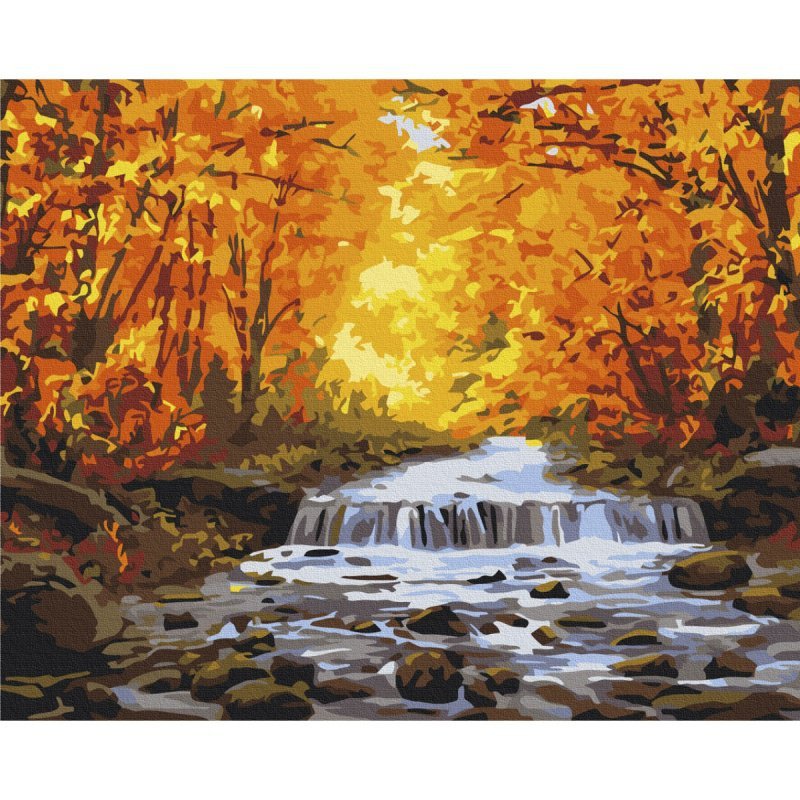 Malowanie po numerach BRUSHME 40x50 cm wodospad w jesiennych złoceniach