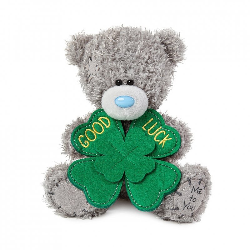 Maskotka Miś Good Luck z koniczynką 13 cm