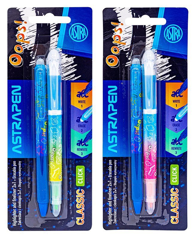 Zakreślacz i cienkopis 2w1 + długopis Astrapen Oops blister 1szt.mix