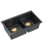 QUADRON | LOGAN 120 | granitowy zlewozmywak kuchenny BLACK DIAMOND + ZŁOTO PVD | wymiar: 76 x 45 x 23,5 cm | 2-komorowy podwieszany | podbudowa szafki od: 80 cm HQL7645U8PVDG1U