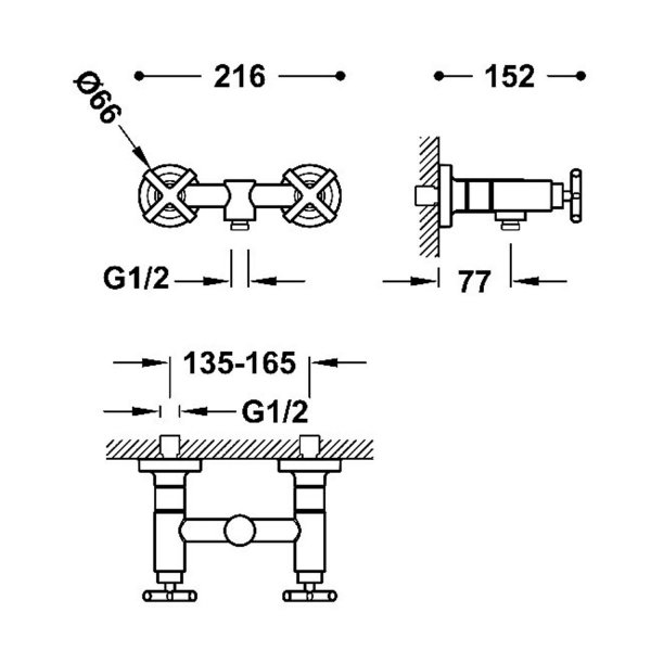 Tres MONTBLANC Bateria dwuuchwytowa ścienna prysznicowa 28316301AC