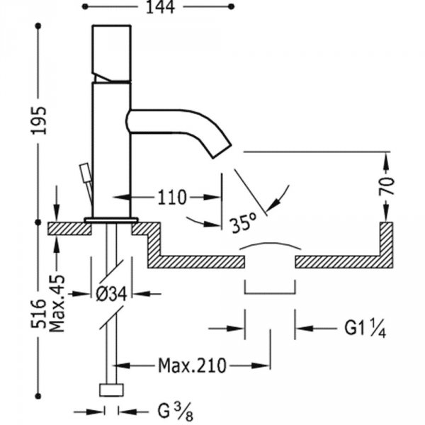 Tres Study bateria umywalkowa z korkiem automatycznym chrom 26190301D