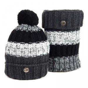 Czapka zimowa z kominem Estera szaro biało czarna
