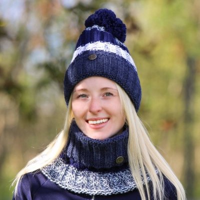 Czapka zimowa z kominem Estera granatowo biała