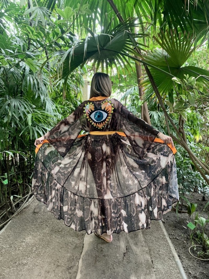 Kimono Brown Snake Orange Heart Long