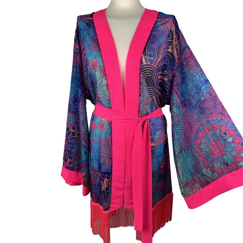 Kimono Lily Pink Heart Fringe