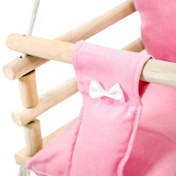 Huśtawka drewniana 3w1 dla dzieci różowa miękkie poduszki - do domu i ogrodu
