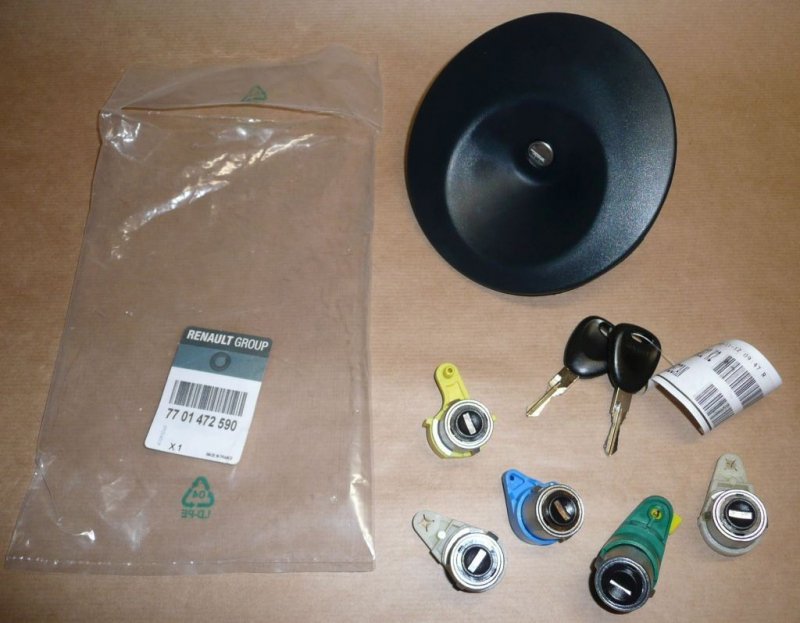 Original  Ensemble de barillets de serrure Renault Kangoo sans contacteur d'allumage avec bouchon de réservoir ,  7701472590