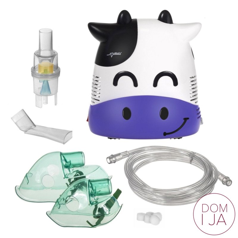 Inhalator dla dzieci Promedix, krówka, zestaw nebulizator, maski, filterki, PR-810