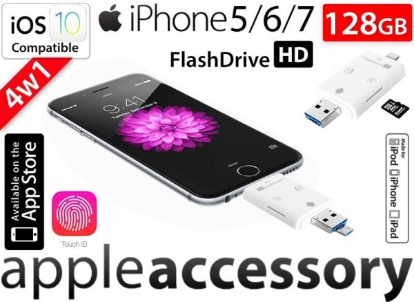 Pamięć FlashDrive do iPhone 5 SE 6 7 Plus 128GB SD Reader