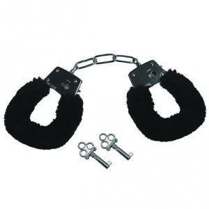 Sportsheets Sex & Mischief Furry Handcuffs Black - kajdanki pluszowe z kluczem (czarny)