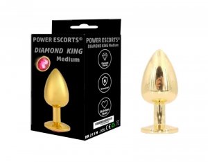 Plug- Diamond King Butt Plug - Gold - Medium - Pink