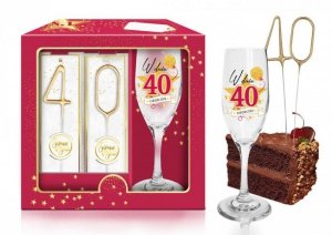 URODZINOWA STARS MAGENTA - zestaw 
kieliszek do szampana + zimne ognie - W 
dniu 40 urodzin