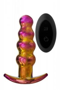 Dream Toys GLAMOUR GLASS REMOTE VIBE BEADED PLUG - wibrujący korek analny z pilotem (tęczowy)