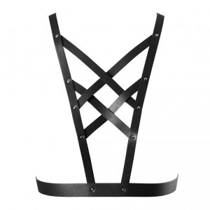 Bijoux Indiscrets MAZE Net Cleavage Harness - skóropodobna uprząż BDSM na klatkę piersiową (czarny