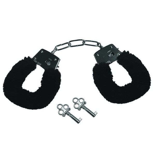 Sportsheets Sex &amp; Mischief Furry Handcuffs Black - kajdanki pluszowe z kluczem (czarny)