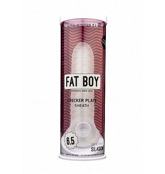 Perfect Fit Fat Boy Checker Box Sheath Clear 6,5&quot; - nakładka na penisa (szary)
