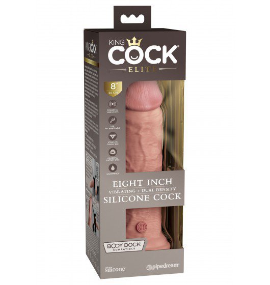 King Cock 8'' Inch Dual Density Vibe Cock Light - dildo z wibracjami (cielisty)