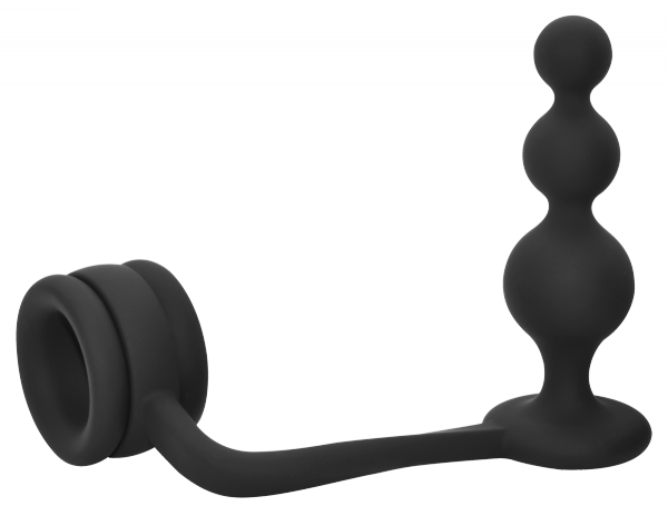 Dream Toys RAMROD COCKRING WITH BEADED ANAL PLUG - pierścień z korkiem analnym (czarny)