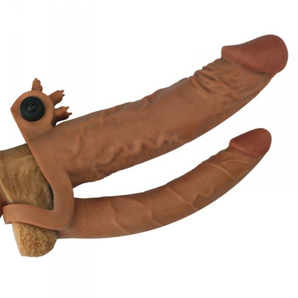Add 2&quot; Pleasure X Tender Vibrating Double Penis Sleeve
