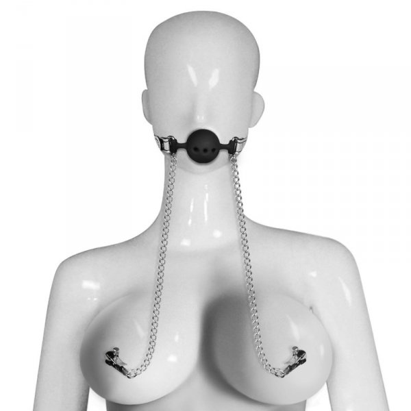 Breathable Ball Gag With Nipple Clamp