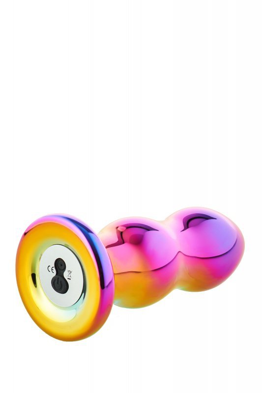 Dream Toys GLAMOUR GLASS REMOTE VIBE CURVED PLUG - wibrujący korek analny z pilotem (tęczowy)