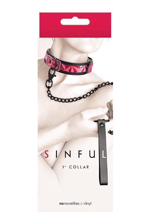 NS Novelties SINFUL 1INCH COLLAR PINK - obroża ze smyczą (różowy)