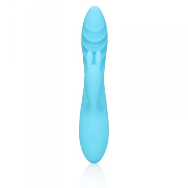 Ribbed Ultra Soft Silicone Rabbit Vibrator - Glacial Blue