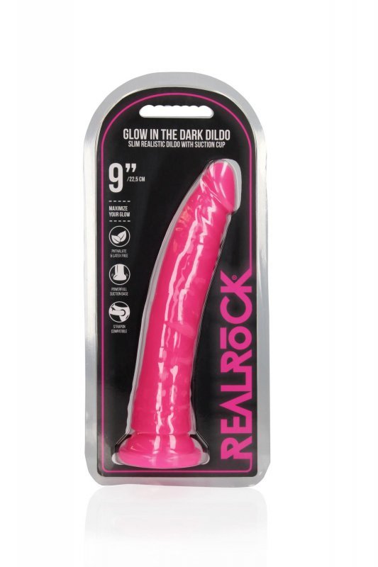 Slim Realistic Dildo with Suction Cup - Glow in the Dark - 9&#039;&#039; / 22,5 cm