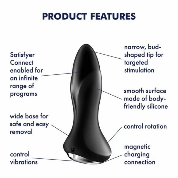 Satisfyer Plug Vibrator Rotation Plug 1 Connect App (Black) - wibrujący korek analny (czarny)