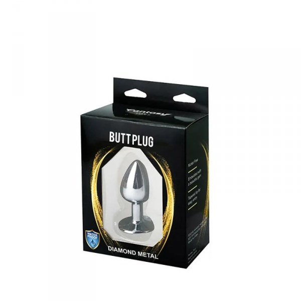 Silver Medium Butt Plug with Pink Diamond