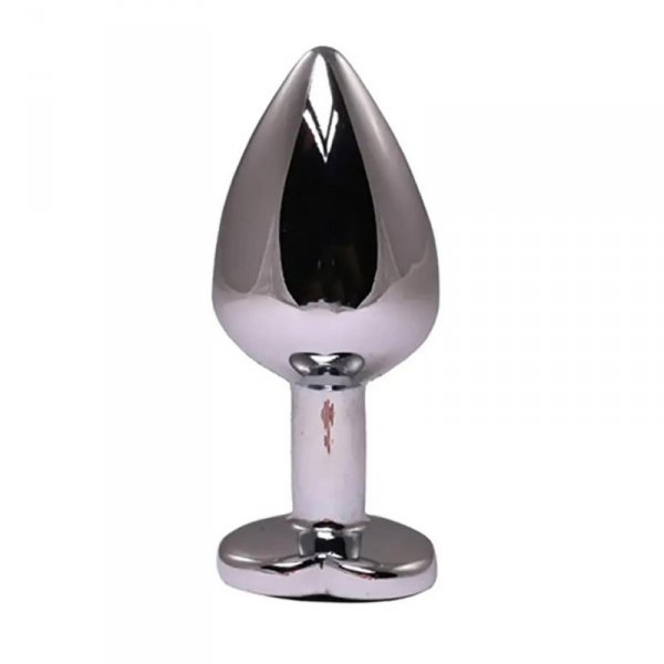 Silver small heart-shaped butt plug with black crystal