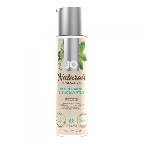 System JO Naturals Massage Oil Peppermint &amp; Eucalyptus 120 ml - naturalny olejek na masażu (mięta pieprzowa, eukaliptus)