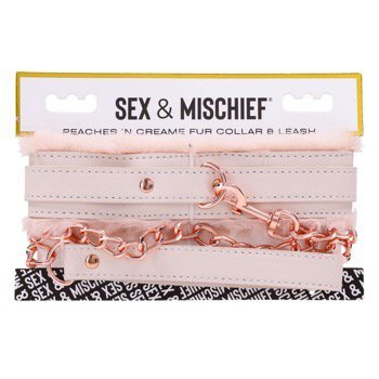 Sportsheets S&amp;M Peaches ‘n CreaMe Fur Collar &amp; Leash Cream- obroża (kremowy)