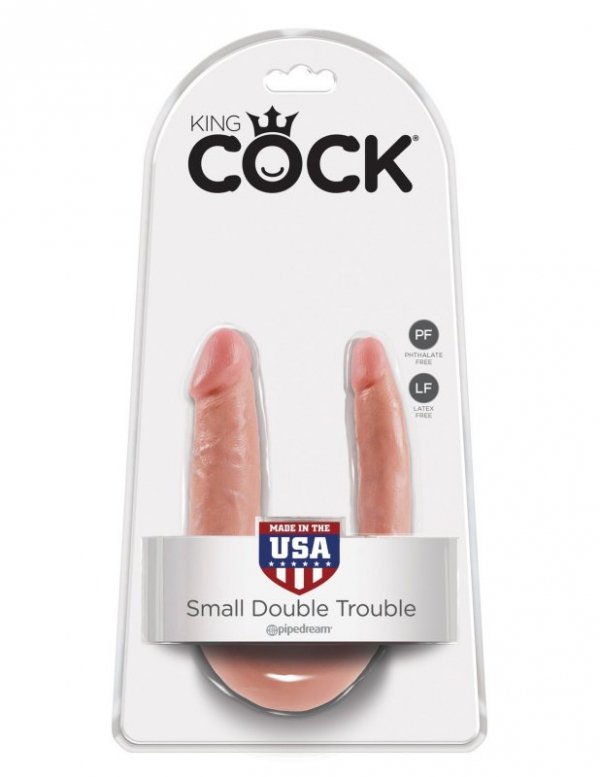 King Cock podwójne dildo - U-Shaped Small Double Trouble sztuczny penis (cielisty)