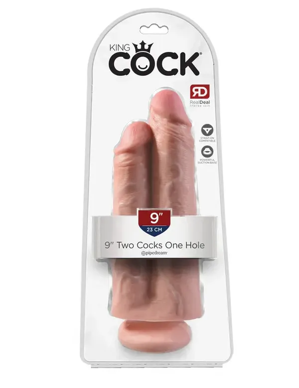 King Cock Podwójne Dildo 9&quot; Two Cocks One Hole Light - podwójne dildo (cielisty)