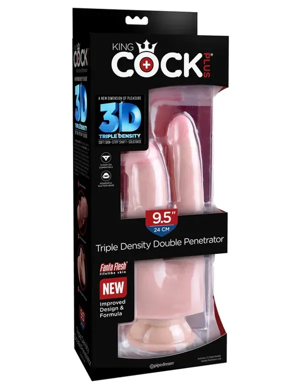 King Cock Podwójne Dildo Plus 9.5&quot; Triple Density Double Penetrator Light - dildo podwójne (cielisty)