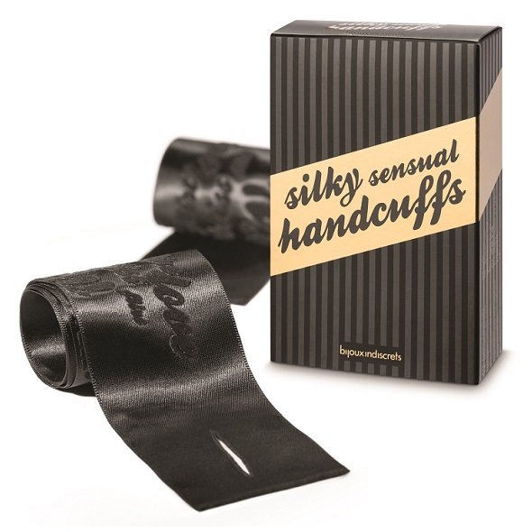 Bijoux Indiscrets - Silky Sensual Handcuffs kajdanki erotyczne szarfy, czarne