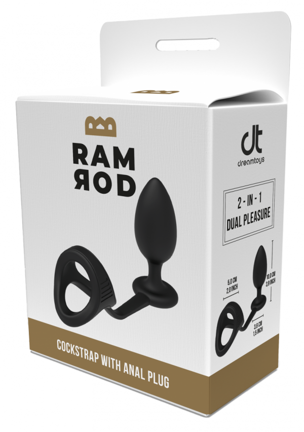 Dream Toys RAMROD COCKSTRAP WITH ANAL PLUG - pierścień z korkiem analnym (czarny)