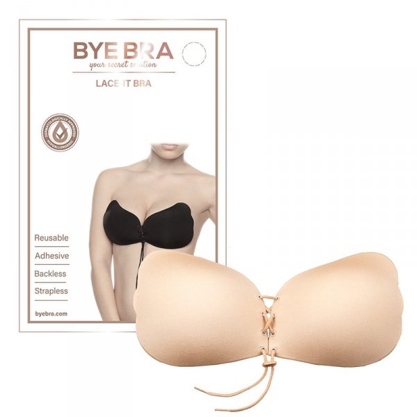 Bye Bra Lace-It Bra Cup E Black - biustonosz bez ramiączek rozmiar E (cielisty