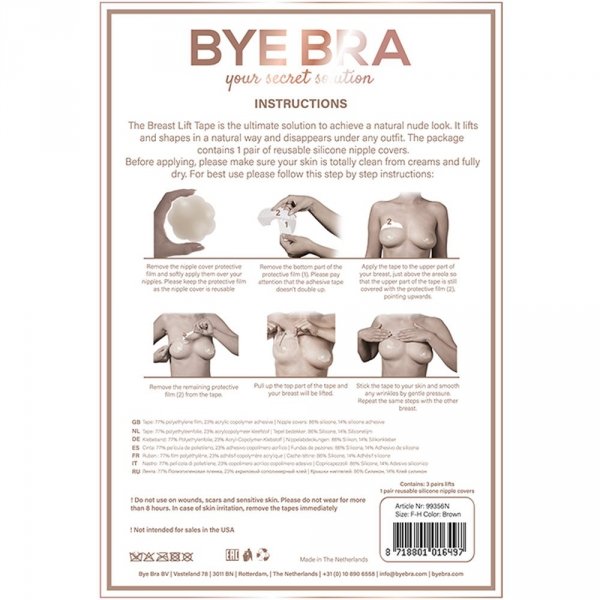 Bye Bra Breast Lift &amp; Fabric Nipple Covers F-H 3 Pairs - taśmy podnoszące piersi z materiałowymi osłonkami na sutki (3 pary)