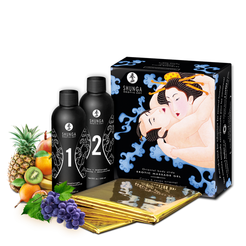 Shunga Exotic Fruits Massage Gel 2 x 250 ml - żel do masażu intymnego (owoce egzotyczne)