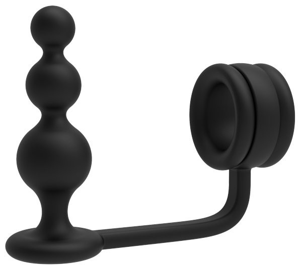 Dream Toys RAMROD COCKRING WITH BEADED ANAL PLUG - pierścień z korkiem analnym (czarny)