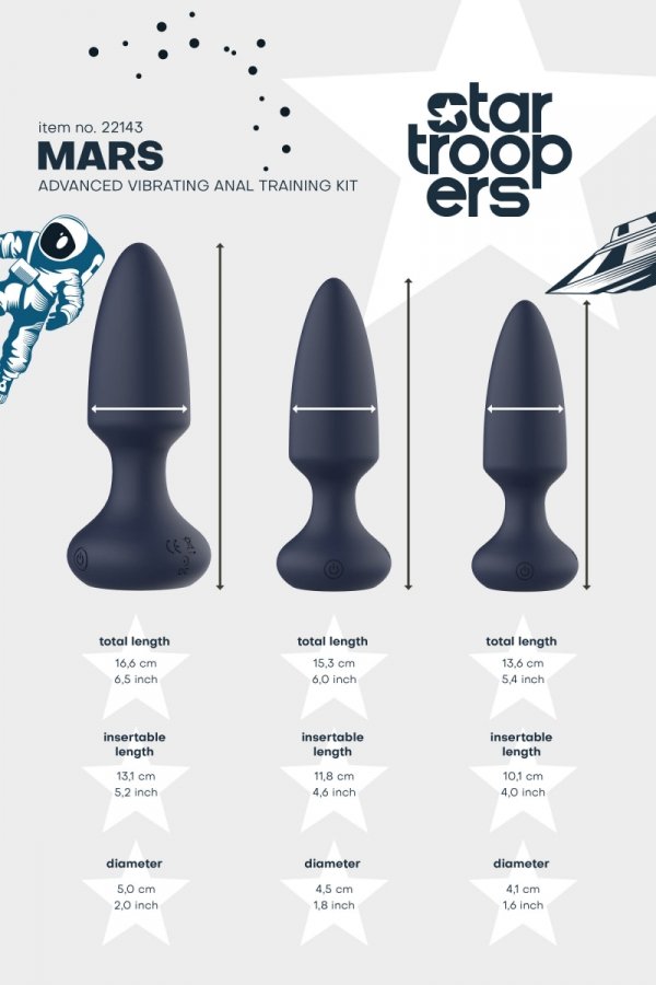 Dream Toys StarTroopers Mars Advanced Vibrating Anal Training Kit - zestaw korków analnych z wibracjami (granatowy)
